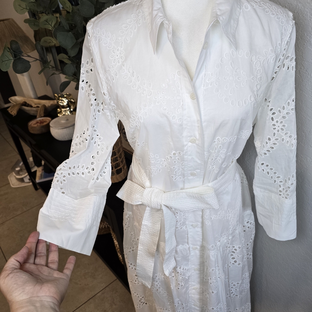 Zara Embroidered White Lace Midi Dress Size Xl - Picture 8 of 11
